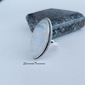 Rainbow Moonstone Ring, 925 Sterling Silver, Gemstone Moonstone Ring, Handmade Ring, Gift for Mother, Promise Ring, Anniversary Ring