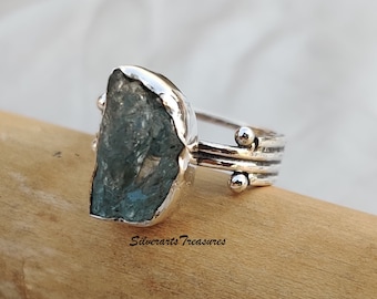 Rough Aquamarine Ring, 925 Sterling Silver Ring, Raw Aquamarine Ring, Uncut Aquamarine Ring, Healing Crystal Ring, Ring for Women, Gift