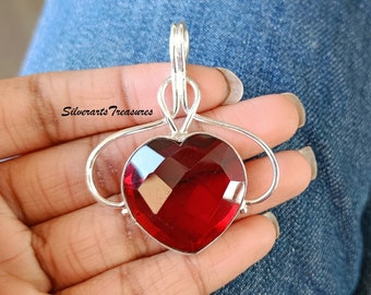 Handmade Garnet Heart Pendant: 925 Sterling Silver Jewelry