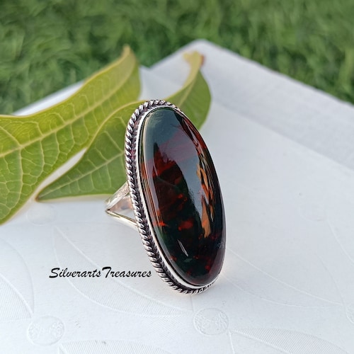 Bague pierre de sang : bague tendance bohème en argent sterling 925