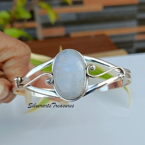 Handmade Rainbow Moonstone Bangle: Sterling Silver Gemstone Jewelry