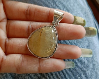 Golden Rutile Quartz Pendant: Handmade 925 Sterling Silver