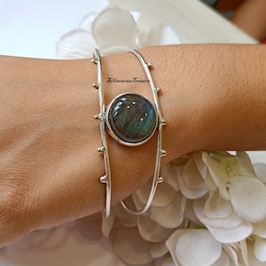 Labradorite Bangle, Adjustable Bangle, 925 Sterling Silver, Gemstone Bangle, Gift For Her, Unique Bangle, Stylish Bangle, Trending Bangle.