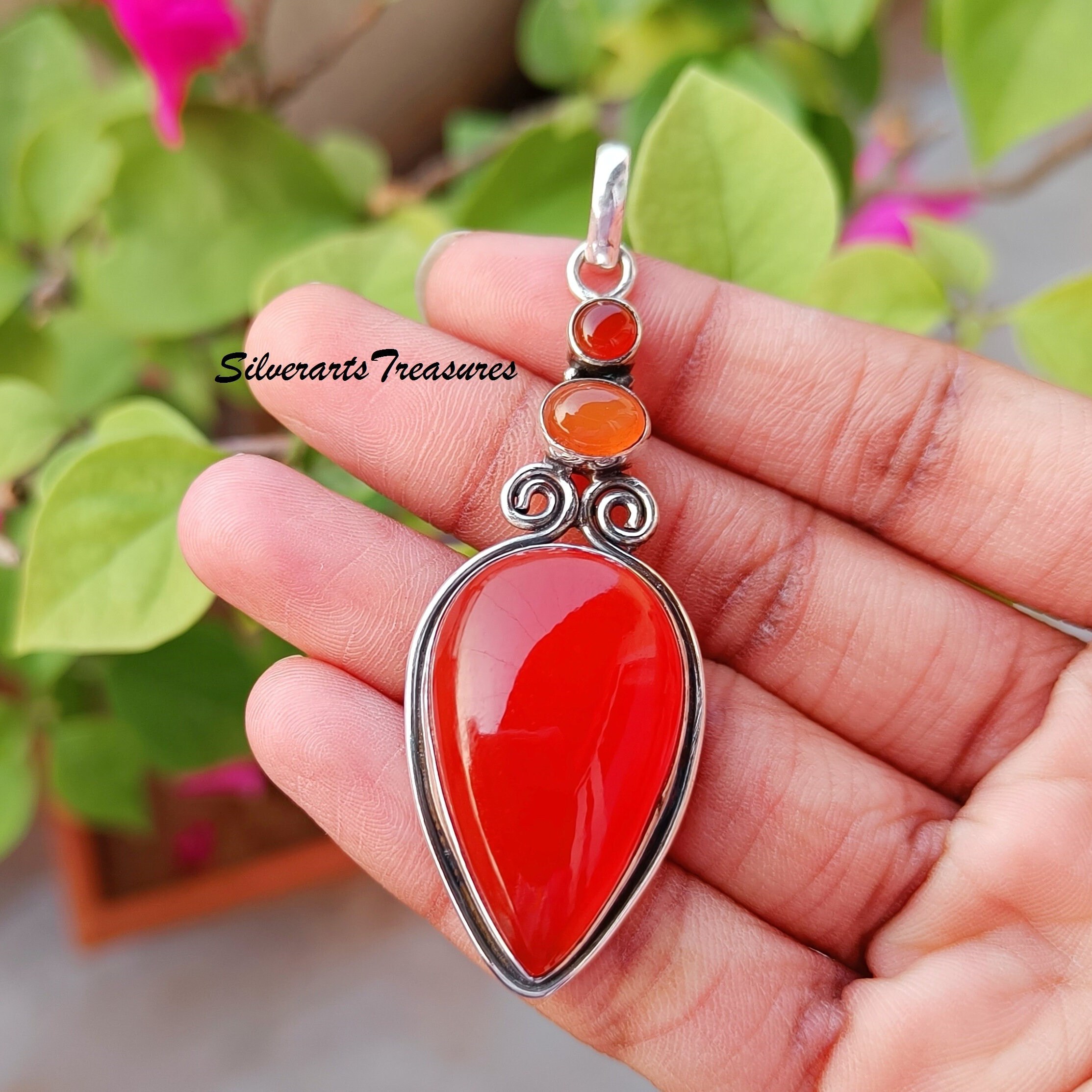 Cornaline pierre précieuse 925 argent Sterling fait à la main