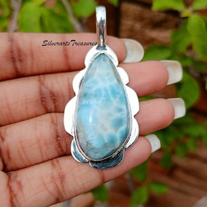 Larimar Pendant, 925 Silver Sterling Pendant, Handmade Pendant, Gemstone Pendant, Pretty Pendant, Anxiety Pendant, Larimar Jewelry