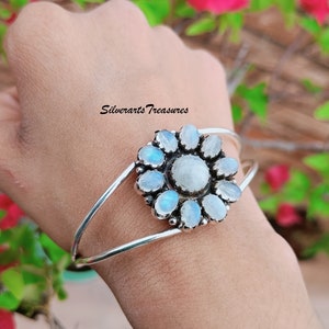 Handmade Moonstone Bangle: 925 Sterling Silver Gemstone Bracelet