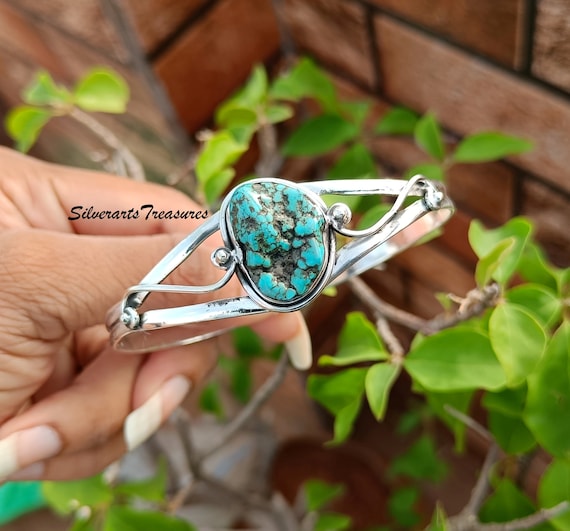 BETHZA Bracciale Vintage In Argento 925 Con Vera Gemma Turchese, Stile Bohémien, Regolabile