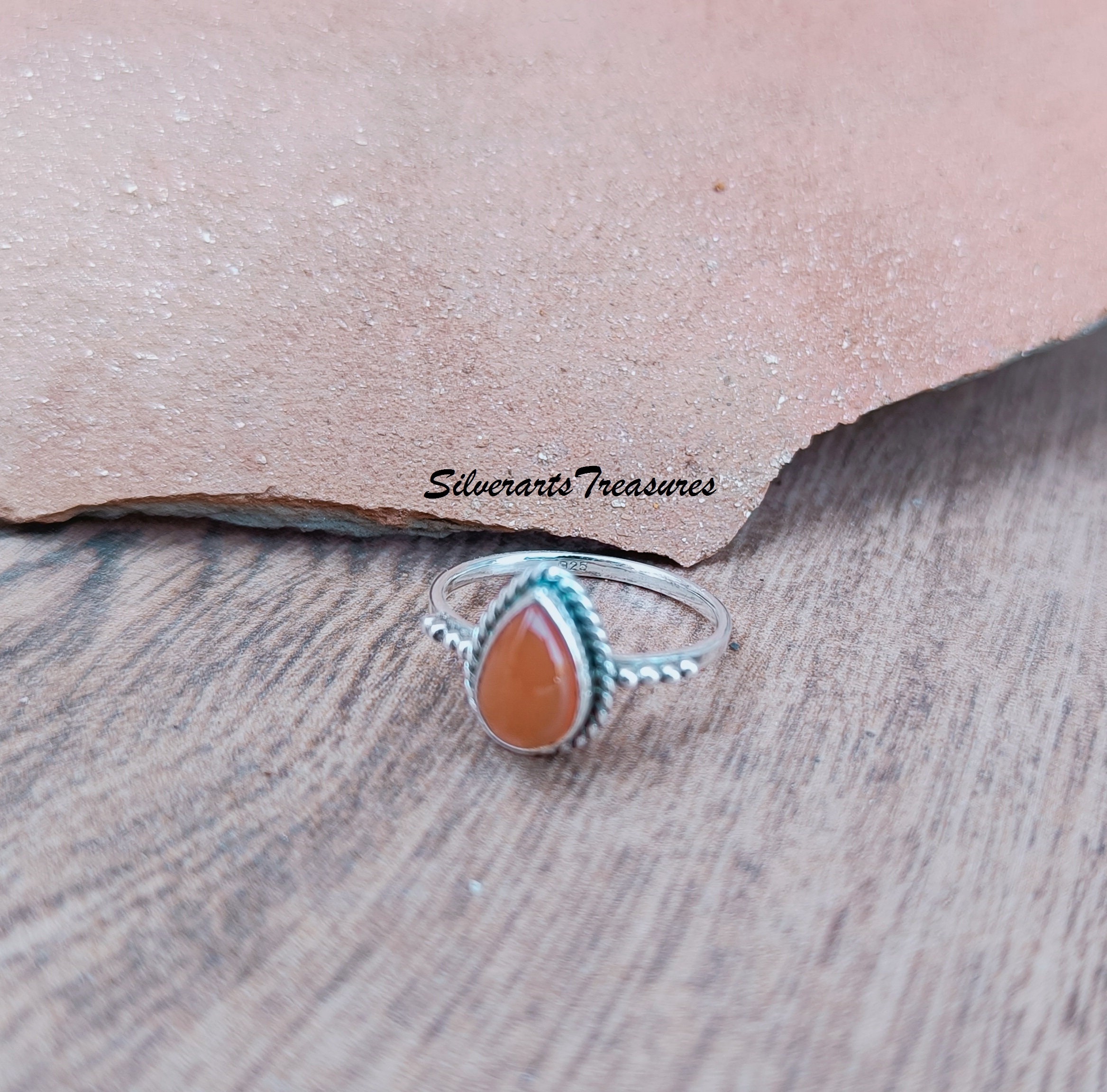 ハンドメイドカーネリアン925スターリングシルバーリング：宝石