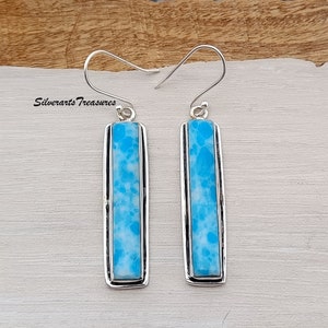Larimar Drop Earrings: 925 Sterling Silver Gemstone Earrings