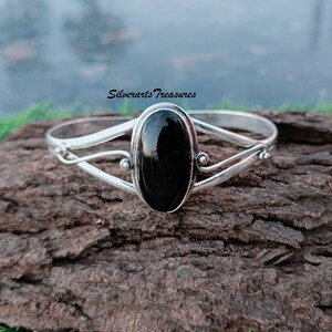 Black Onyx Gemstone Bangle, 925 Sterling Bangle, Adjustable Bangle, Designer Bangle, Amazing Bangle, Handmade Bangle, Anniversary Bangle