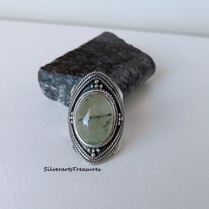 Handmade Prehnite Ring: 925 Sterling Silver Wedding Jewelry
