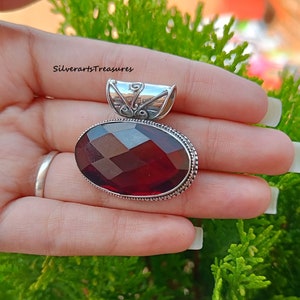 Red Garnet Pendant, Handmade Silver Pendant, 925 Sterling Silver Pendant, Designer Garnent, Anniversary Pendant, January Birthstone