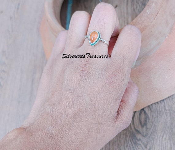 ハンドメイドカーネリアン925スターリングシルバーリング：宝石