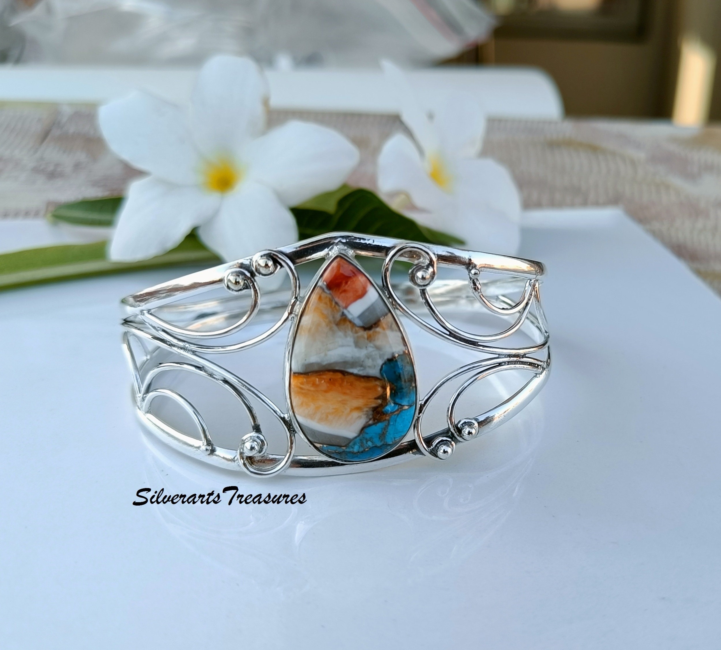 オイスターターコイズ 925スターリングシルバーバングル