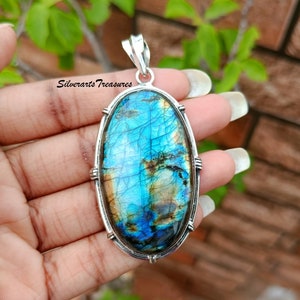 Labradorit Anhänger, 925 Sterling Silber Anhänger, Blau Cabochon Anhänger, Entzückend, Silber Schmuck, Handgemachter Schmuck, Brautjungfer Schmuck