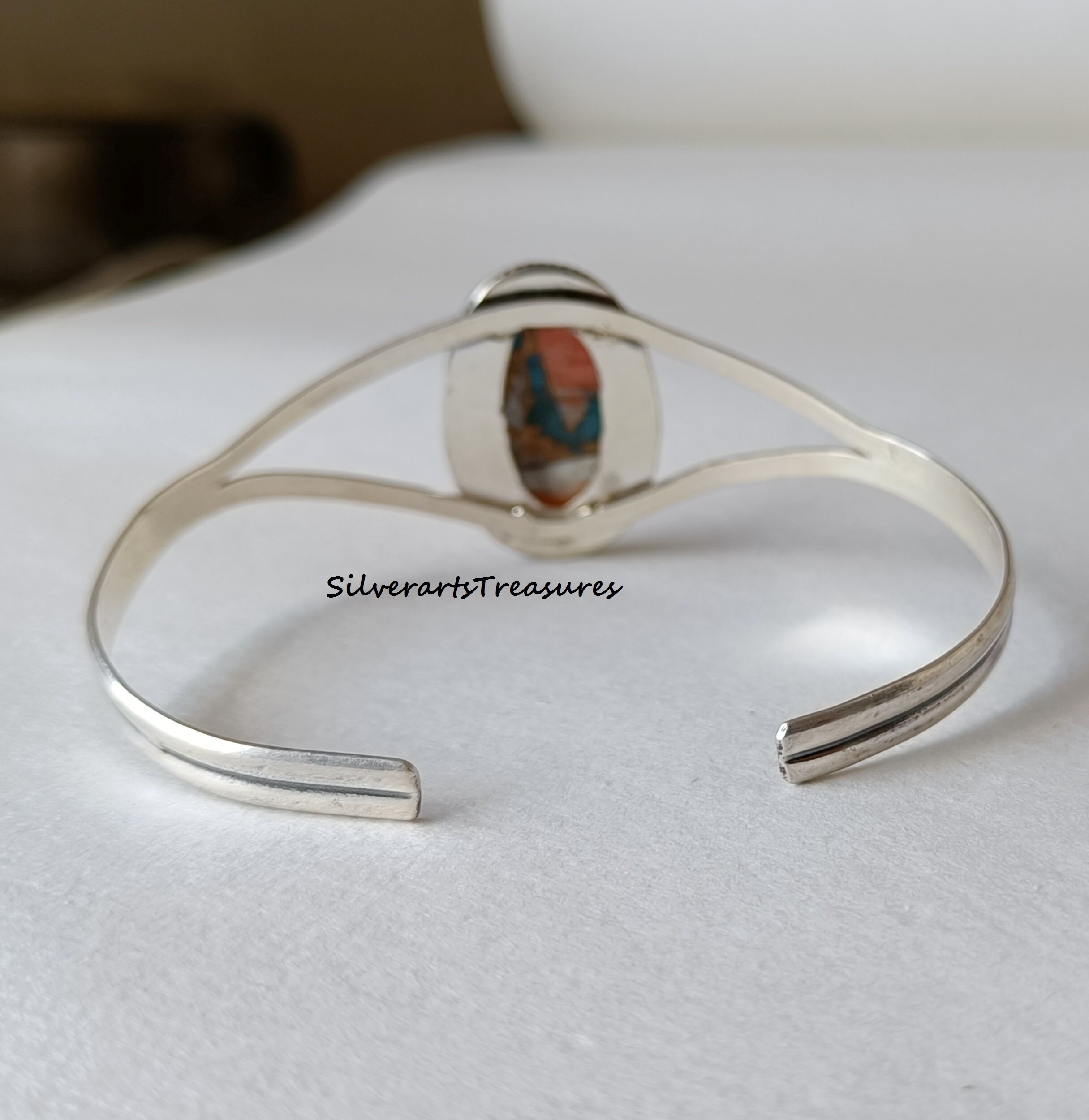 ハンドメイドオイスターターコイズスターリングシルバーバングル