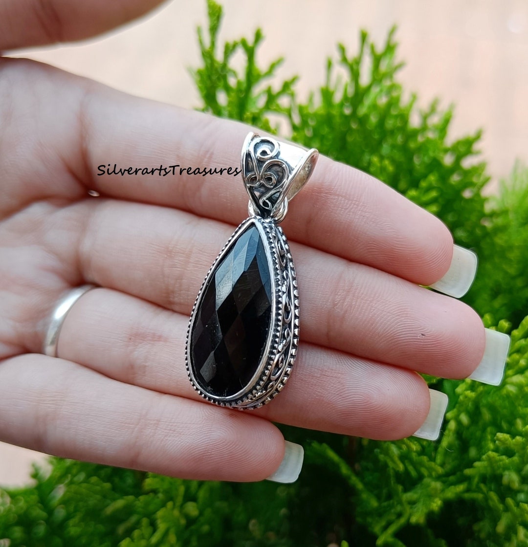 Black Onyx Pendant, 925 Sterling Silver, Gemstone Pendant, Onyx Jewelry