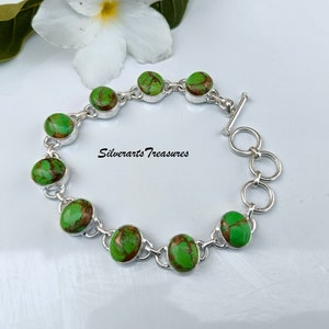 Green Copper Turquoise Bracelet, Handmade Bracelet, 925 Sterling silver, Christmas Gift, Gemstone Bracelet, Gorgeous Bracelet, Gift For Love