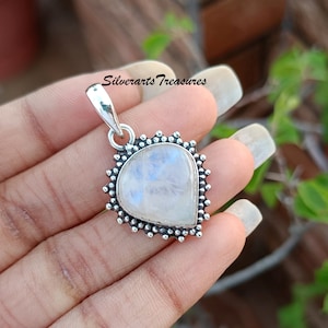 Sterling Silver Moonstone Pendant: Rainbow Gemstone Jewelry