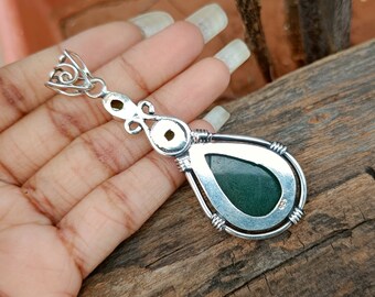 Handmade Green Jade 925 Sterling Silver Pendant: Boho Gemstone - Etsy