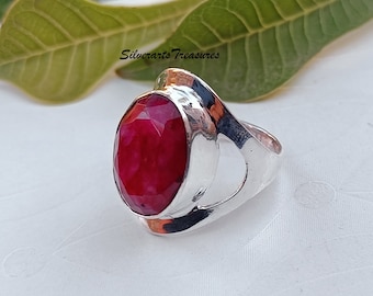 Raw Ruby Sterling Silver Ring: Bohemian Birthstone Jewelry