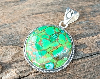 Handmade Green Copper Turquoise Pendant: Sterling Silver Gemstone
