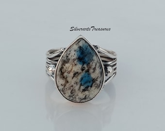 K2 Jasper Sterling Silver Ring: Teardrop Gemstone Jewelry