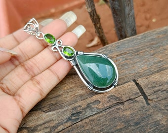 Handmade Green Jade 925 Sterling Silver Pendant: Boho Gemstone - Etsy