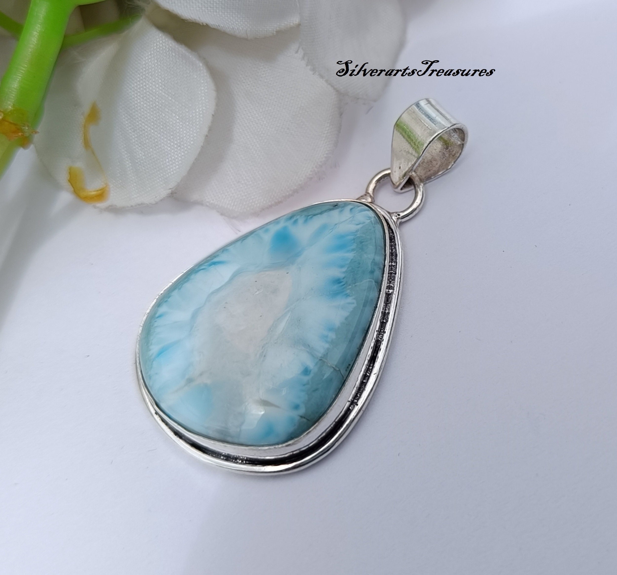 Ciondolo Artigianale In Argento 925 Con Larimar Blu – Fatto A Mano, Pietra Premium