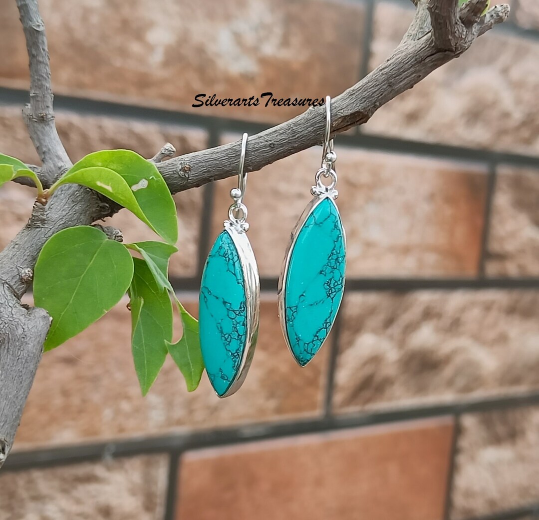 Boucles D'oreilles Pendantes Argent 925 Avec Turquoise Naturelle – Sans Emballage