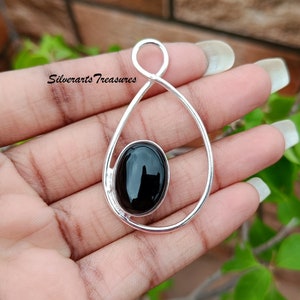 Beautiful Black Onyx Pendant, 925 Sterling Silver, Rose Quartz Pendant, Marvelous Pendant, Pink Oyster Turquoise Jewelry, Garnet Pendant.