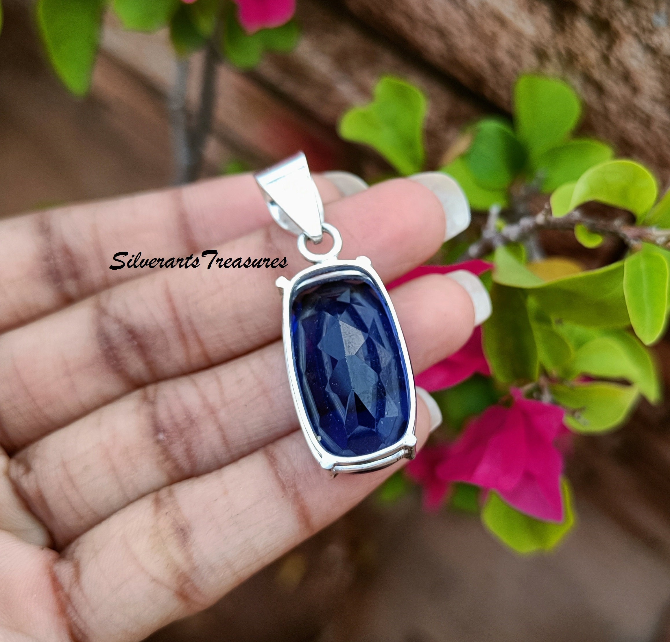 thumbnail image 2 of This Stunning Lab-created Tanzanite Quartz Pendant Is Handcrafted In Solid 925 Sterling Silver. It's An Eye-catching Blue Gemstone On An Adjustable Chain, Perfect For Gifting! 2 of 5