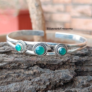 Green Onyx Bangle, 925 Sterling Silver, Gemstone Bangle, Gift For Her, Birthday Gift, Unique Bangle, Trending Bangle, Silver Bangle