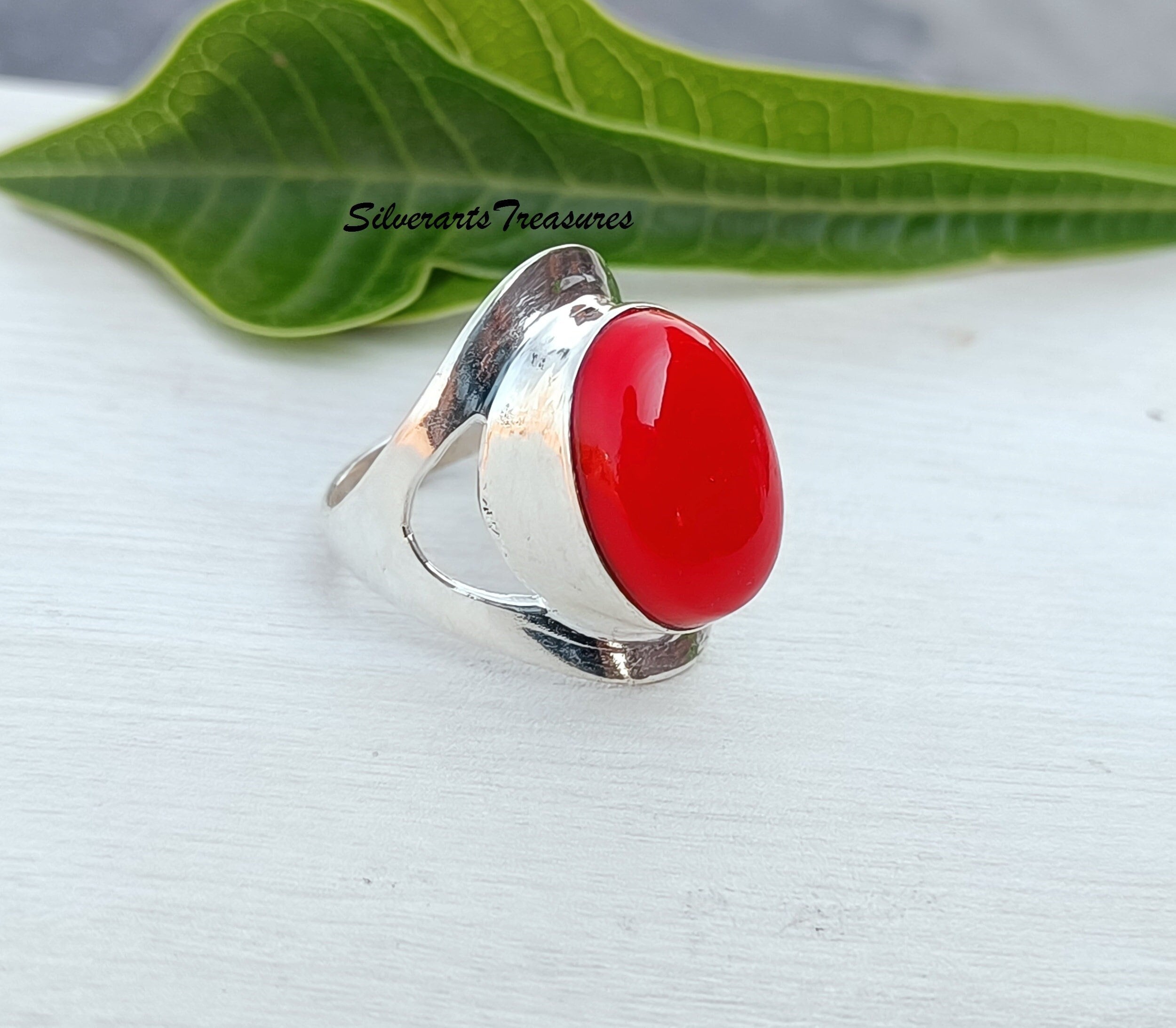 Handmade Red Coral Ring: 925 Sterling Silver Gemstone Ring - Etsy