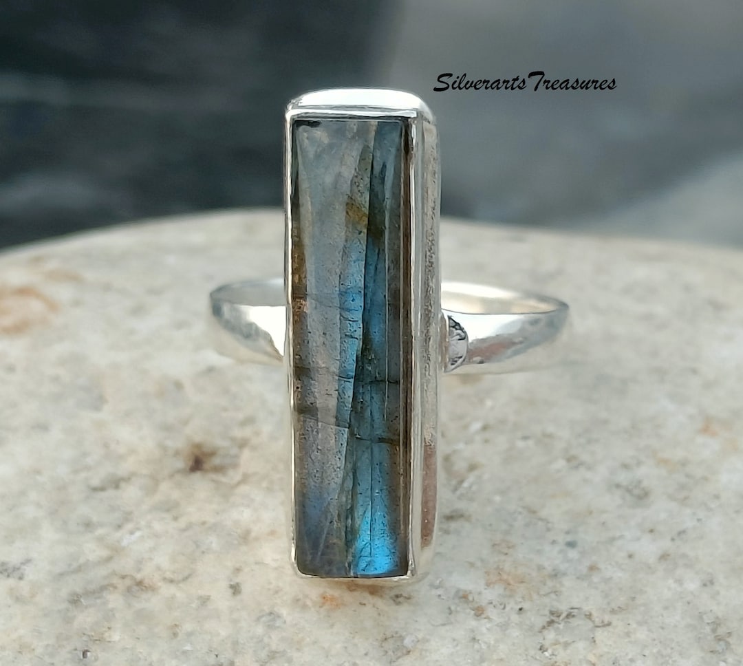 Bague En Argent Massif 925 Avec Labradorite Bleue - Tour De Doigt 57 - Neuf Sans Emballage