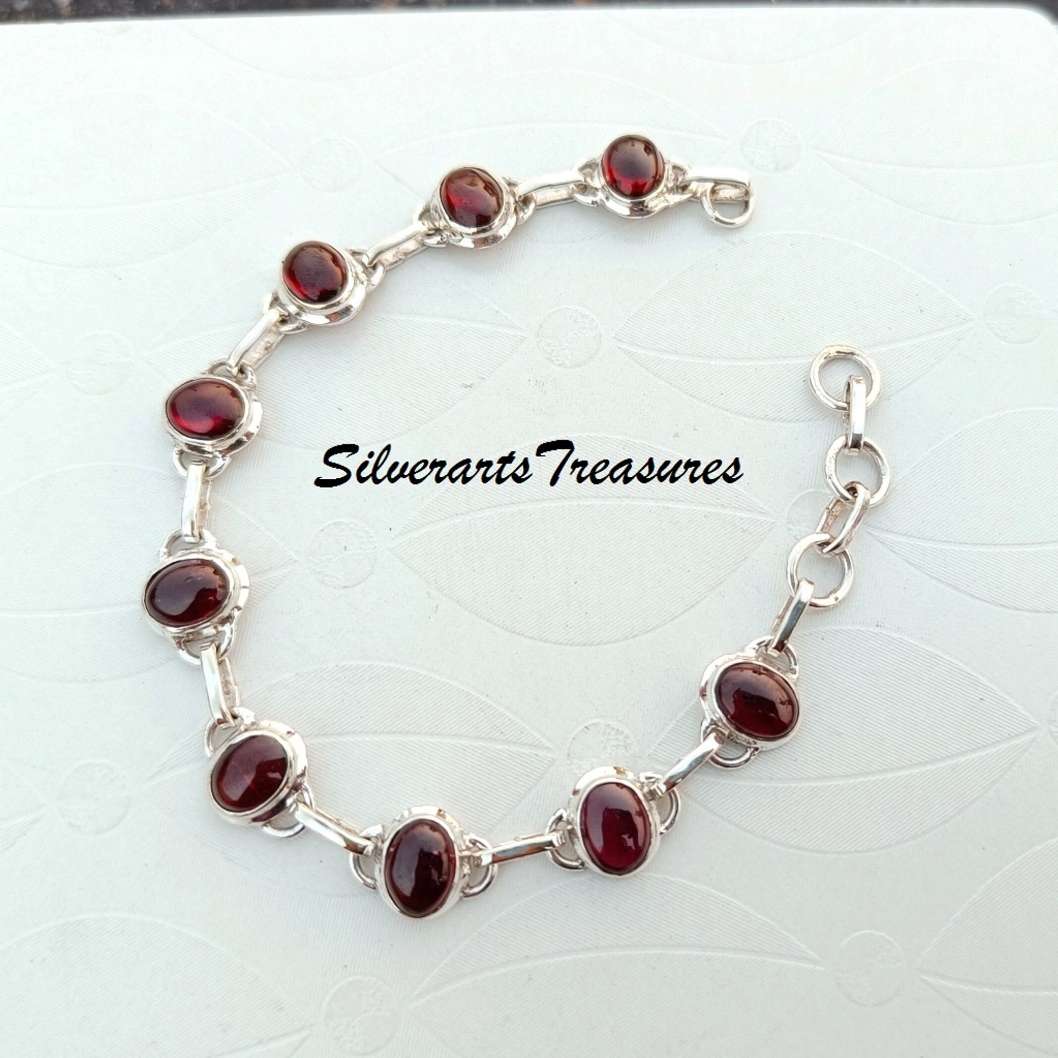 GARNET CROW シルバーブレスレット Handmade Garnet Bracelet: 925 Sterling Silver Adjustable Gemstone