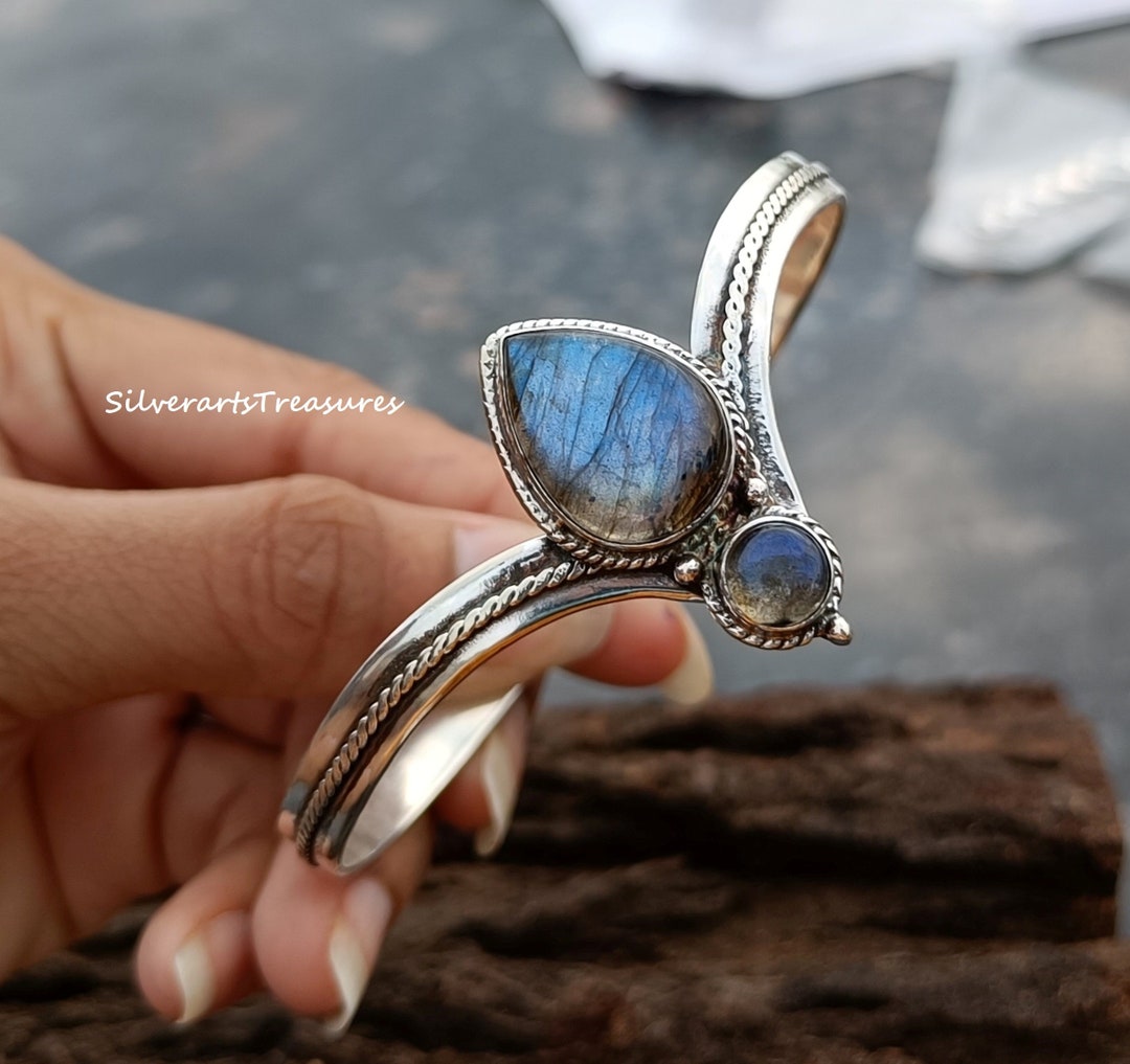Blue Fire Labradorite Bangle: 925 Sterling Silver Cuff - Etsy Japan