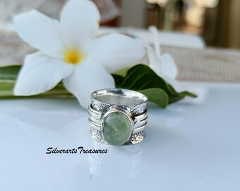Prehnite Ring: Handmade 925 Sterling Silver Boho Ring