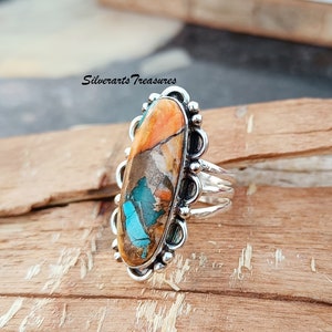 Handmade Oyster Turquoise Ring: 925 Sterling Silver Statement Jewelry