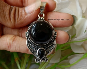 Handmade Sterling Silver Black Onyx Pendant - December Birthstone