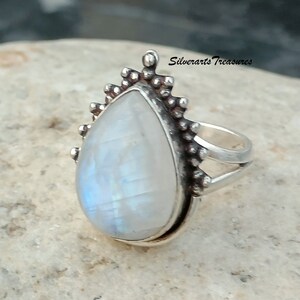 Handmade Moonstone Ring: 925 Sterling Silver, Water Drop Stone