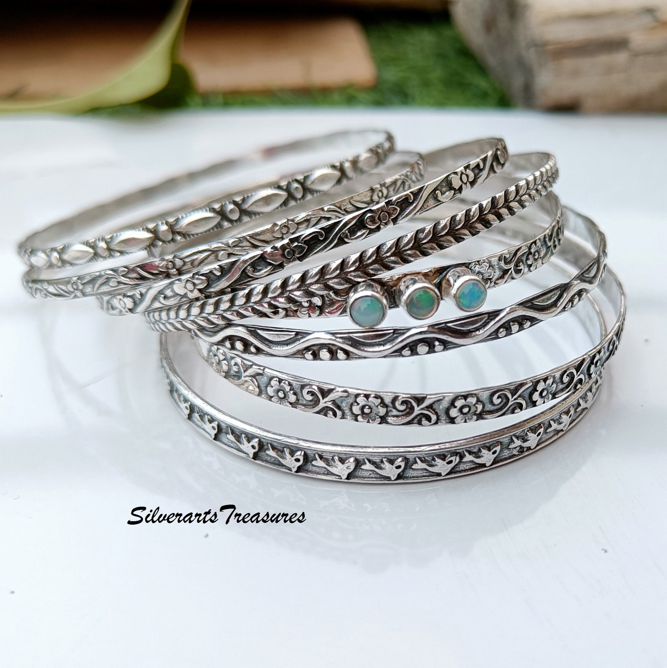 シルバー石入りバングル 石付きバングル - Etsy 日本
