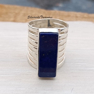 Handmade Lapis Lazuli Ring: 925 Sterling Silver Band, Boho Style
