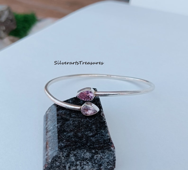 Rose Quartz Bangle, Handmade Bangle, Gemstone Bangle, 925 Silver Bangle, Natural Rose Quartz, Women Bangle, Dainty Bangle, Quartz Jewelry imagem 1