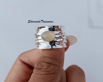 Handmade Opal Spinner Ring: 925 Sterling Silver Gemstone