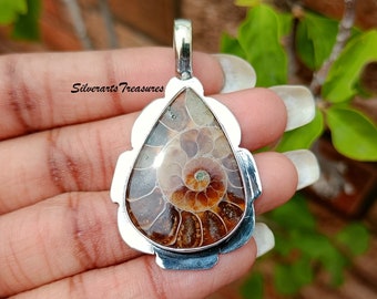 Ammonite Fossil Pendant, 925 Sterling Silver, Handmade Pendant, Gemstone Pendant, Gift For Her, Marvelous Pendant, Gift For Love, Amazing.