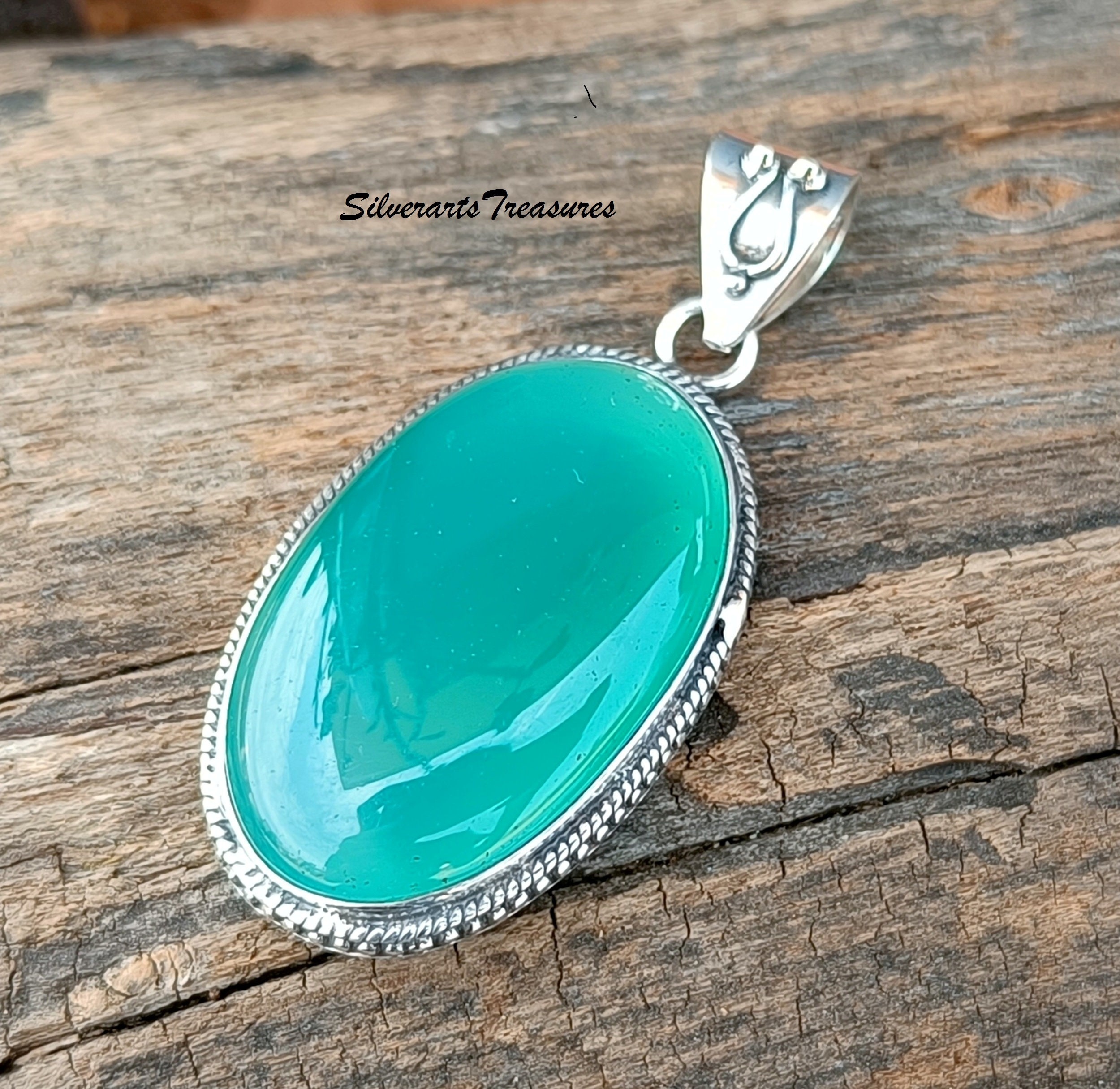 Handmade Aqua Chalcedony 925 Sterling Silver Pendant - Etsy