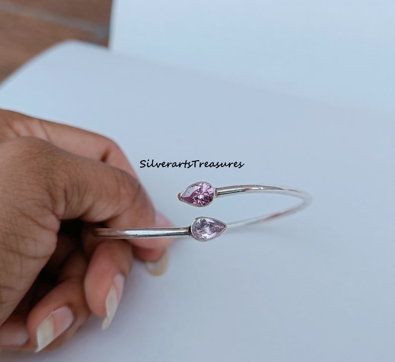 Rose Quartz Bangle, Handmade Bangle, Gemstone Bangle, 925 Silver Bangle, Natural Rose Quartz, Women Bangle, Dainty Bangle, Quartz Jewelry imagem 8