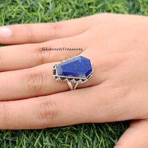 Lapis Lazuli Ring, Coffin Ring, Handmade Silver Ring, 925 Sterling Silver Ring, Stylish Ring, Gift For Her, Taurus Birthstone, Promise Ring