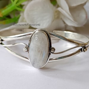 Handmade Moonstone Bangle: 925 Sterling Silver Gemstone Bracelet